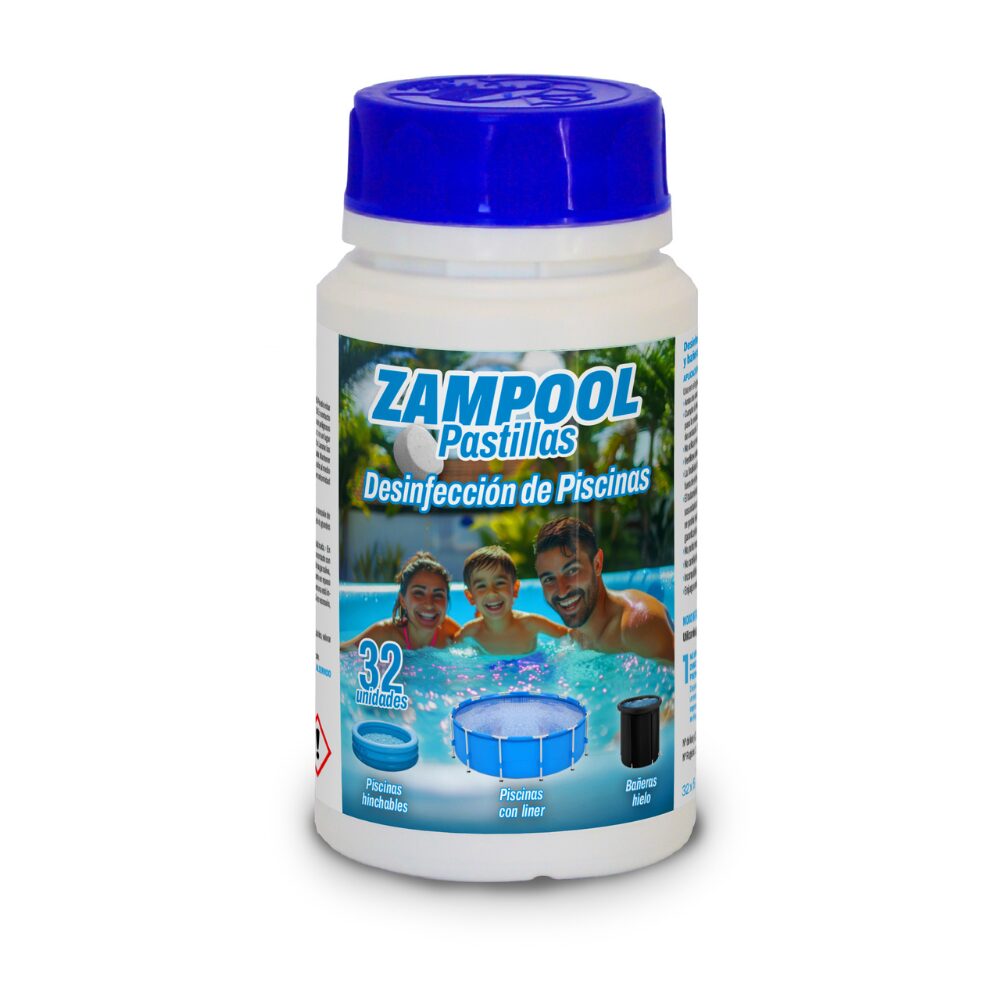 Pastillas Desinfectantes Zampool – 32 Tabletas para Piscinas Hinchables, Desinfección Segura y Eficaz Certificada UNE-EN 1040