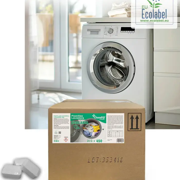 Detergente ecológico para la lavadora con formato zero waste y envases reutilizables